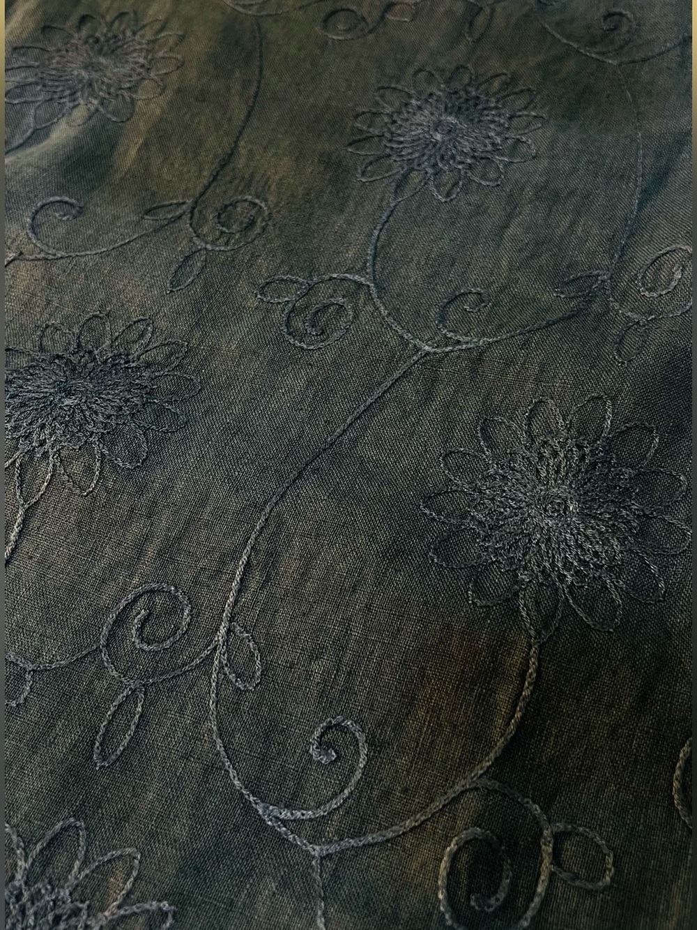 Femme Fatale Italy Embroidered A-Line Midi Skirt in Slate Blue 100% Linen size M - Picture 10 of 11